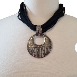 Silpada S1515 Large Hammered Sterling Pendant with N1124 Leather Necklace